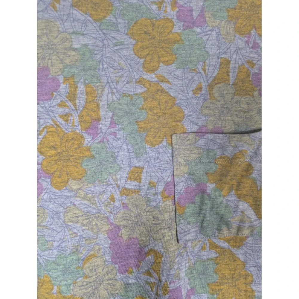 LuLaRoe Carly Dress Women's Large Gray Floral High Low Short Sleeve Pocket